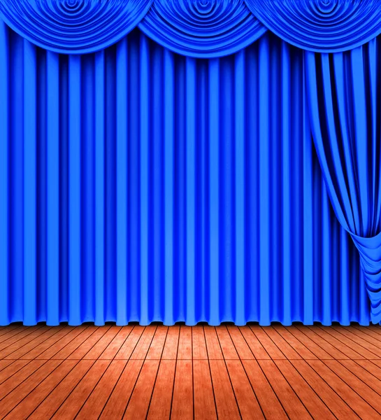 白で隔離される青の劇場の幕 — ストック写真