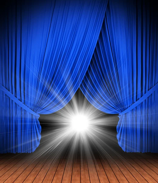 Elszigetelt fehér kék színházi függöny — Stock Fotó