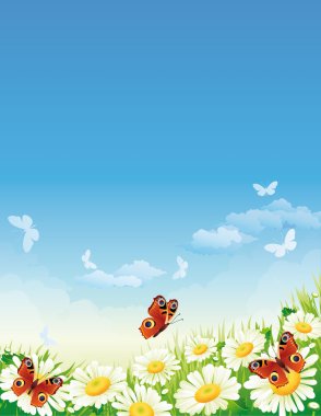 Butterfly and flowers clipart