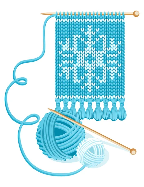 Vektor illustration - stickad blå halsduk och garn bollar — Stock vektor