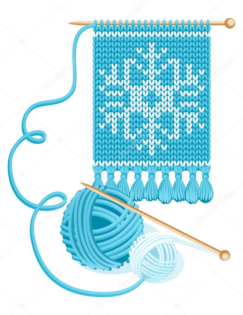 Vector illustration - Knitted blue scarf and yarn balls