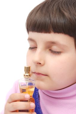 Child smell mother's perfume clipart