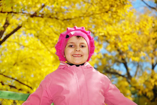 Funny happy child in autumn park — Stock Photo, Image