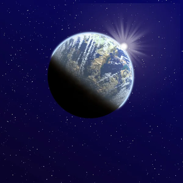 Soluppgång på blå planet — Stockfoto