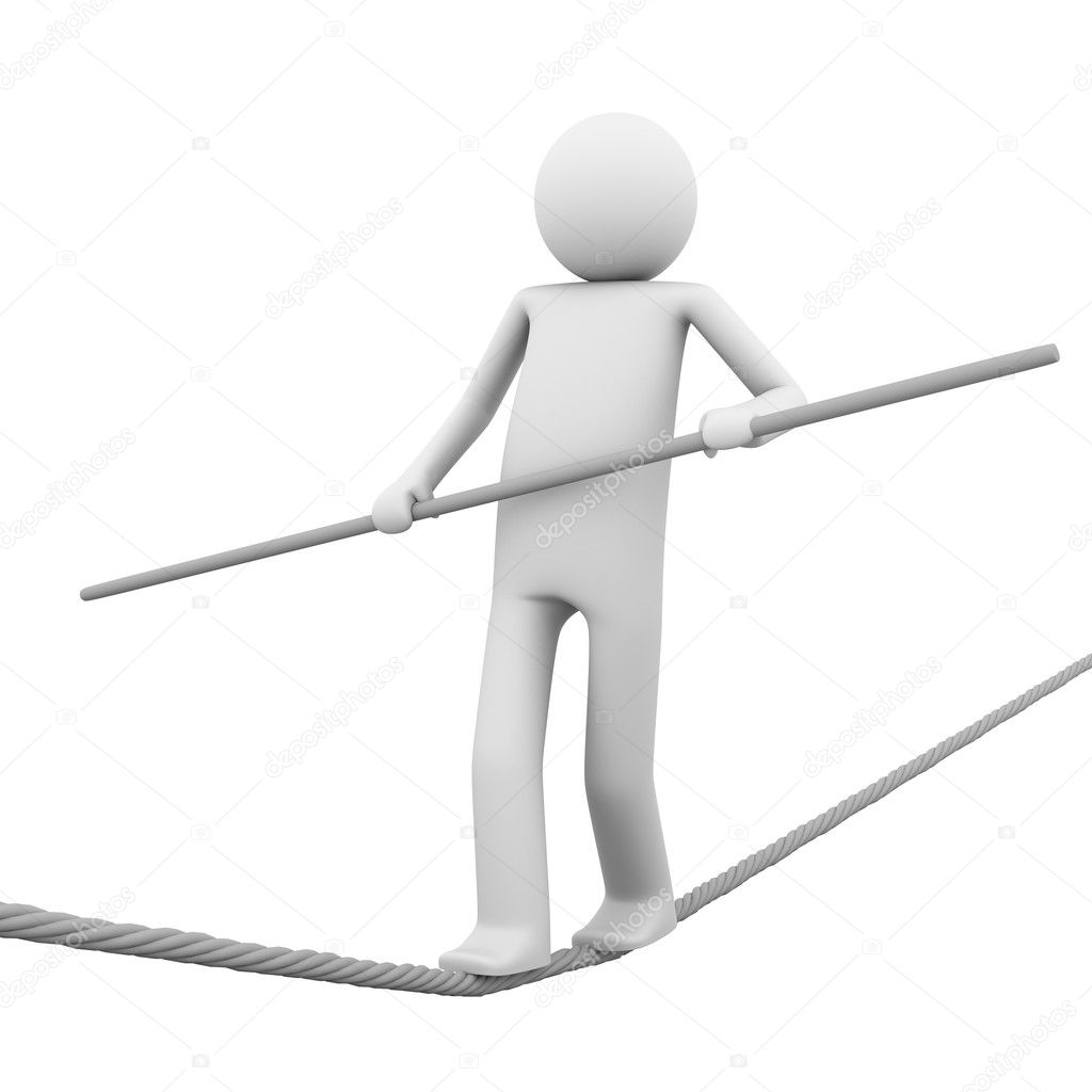 Rope-walking man with a pole in hands
