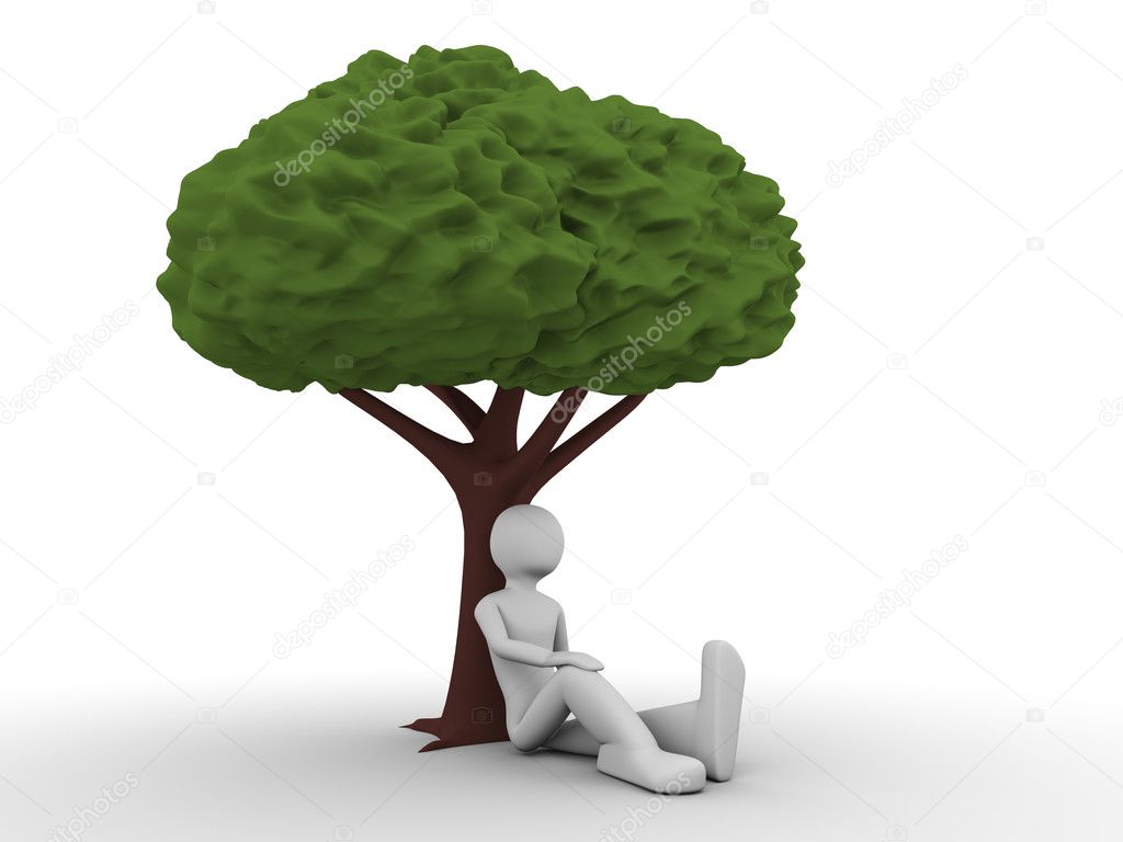 Ecology: man sitting under the tree