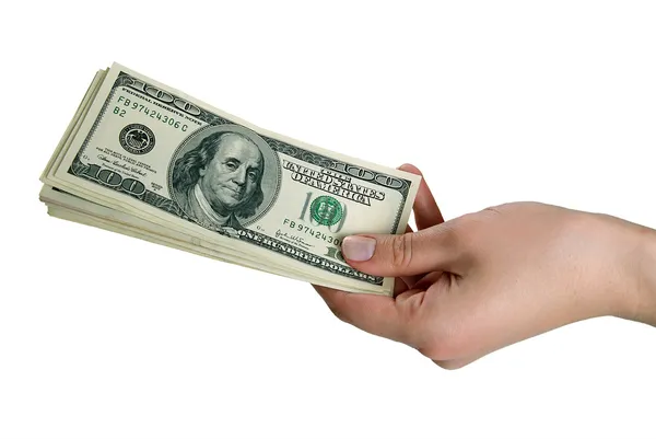 Mão com dinheiro em fundo isolado — Fotografia de Stock