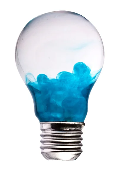 Lâmpada de ideia com água azul Fotografia De Stock