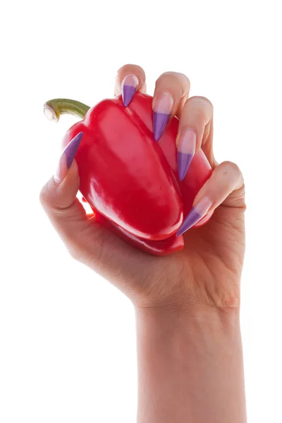 Peper en mano de mujer — Foto de Stock