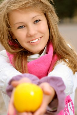 Girl with an apple clipart