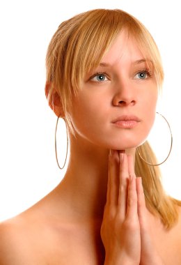 Fair-haired girl prays clipart