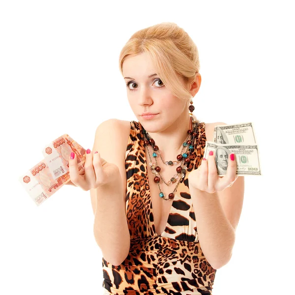 Girl and money — Stock Photo, Image