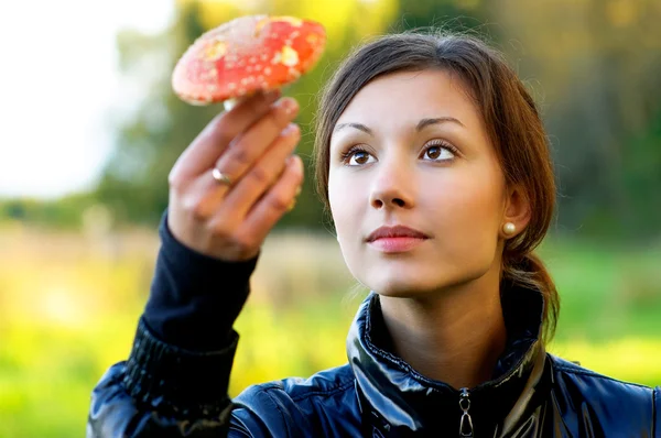 Girl with fly agaric — Stock Photo, Image