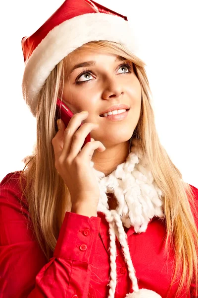 Schneemädchen telefoniert auf Handy — Stockfoto