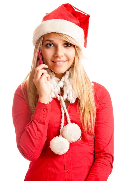 Snow maiden samtal på mobiltelefon — Stockfoto