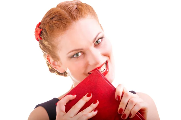 Frau mit rotem Buch — Stockfoto