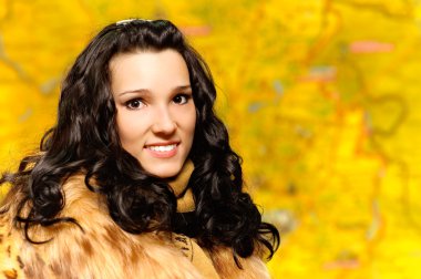 Portrait of brunette in fur coat clipart