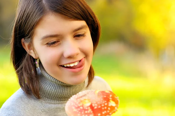 Girl with fly agaric — Stock Photo, Image