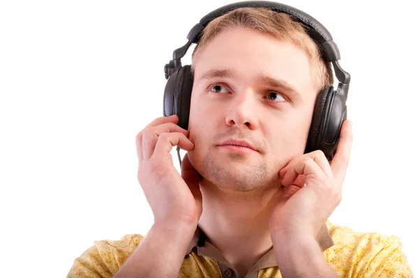 Πορτρέτο του ανθρώπου με το αυτί τηλέφωνα — Φωτογραφία Αρχείου