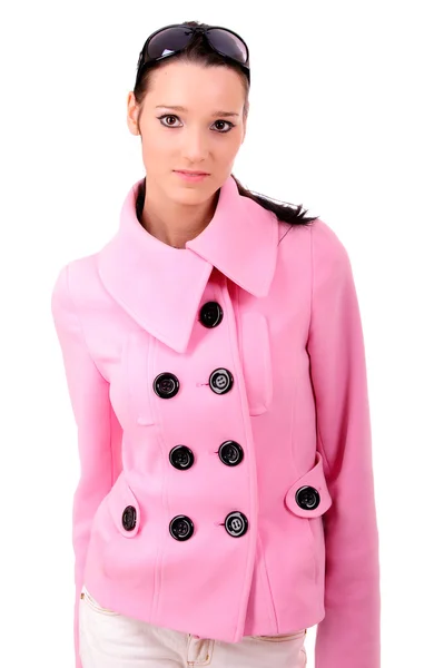 粉红色的外套的女孩的肖像 — 图库照片