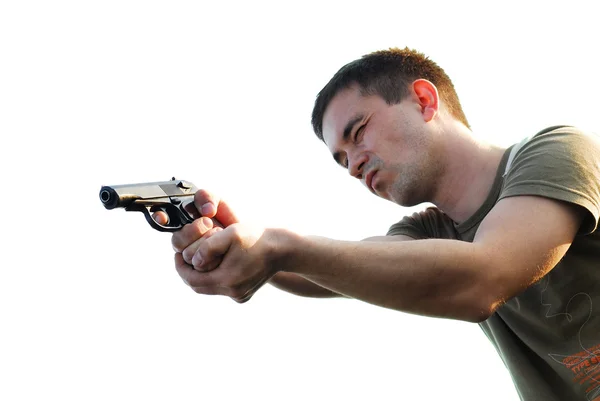 The marksman from a pistol isolated — Stock Photo, Image