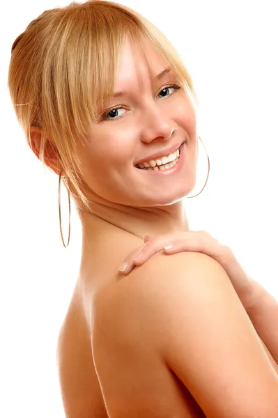Fair-haired girl laughs — Stock Photo, Image