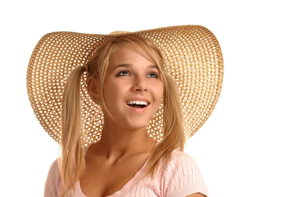 Girl in straw hat — Stock Photo, Image