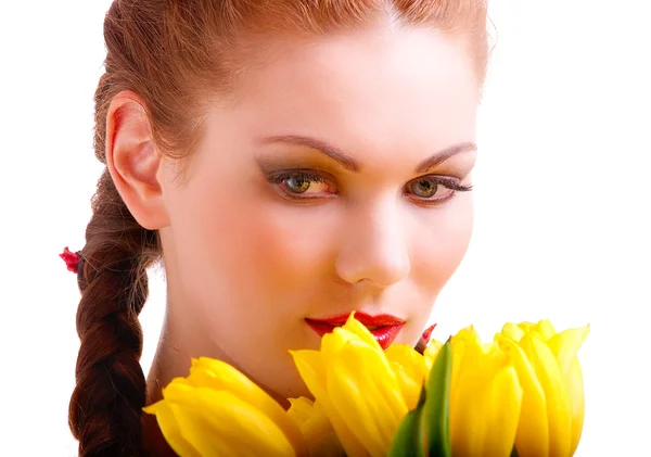 Portrait of girl with florets — Stock Photo, Image