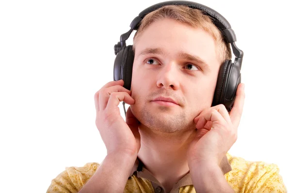 Portrait of man with ear-phones Stock Image
