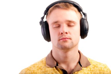 Portrait of man with ear-phones clipart