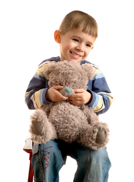 Pojke med björnen cub — Stockfoto