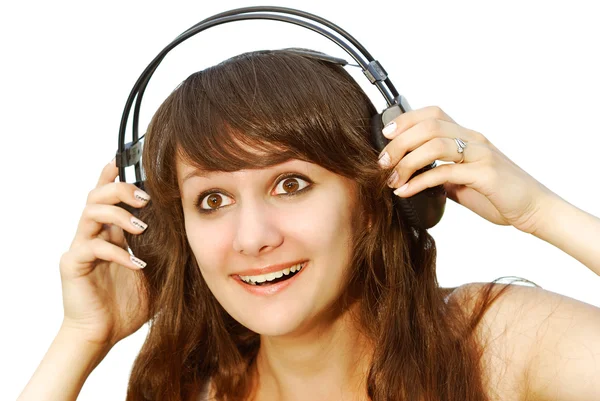 Retrato de menina em fones de ouvido — Fotografia de Stock