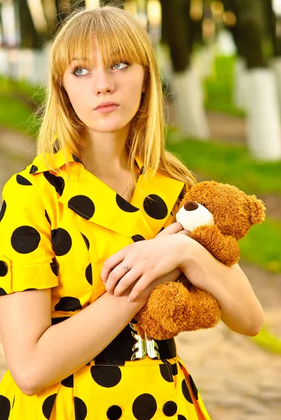Portrait of girl with teddy bear — Stock Photo, Image