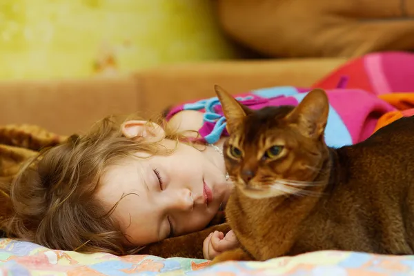 Katze schützt Kindertraum — Stockfoto