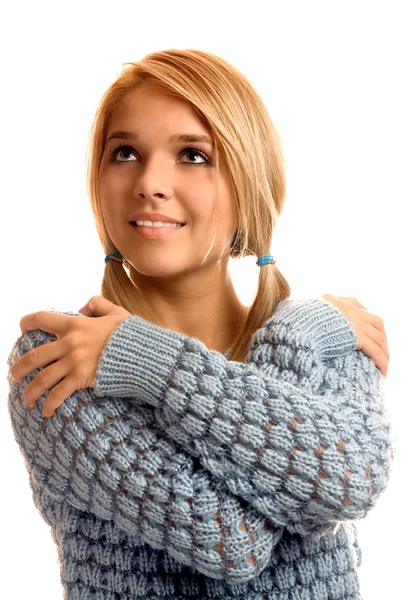 Portrét dívky ve svetru — Stock fotografie