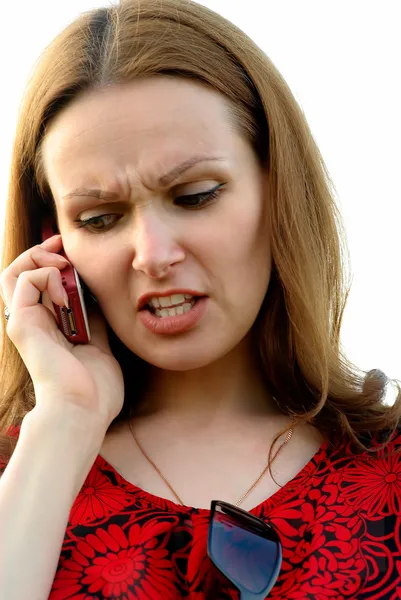 Conversação com raiva por telefone móvel — Fotografia de Stock