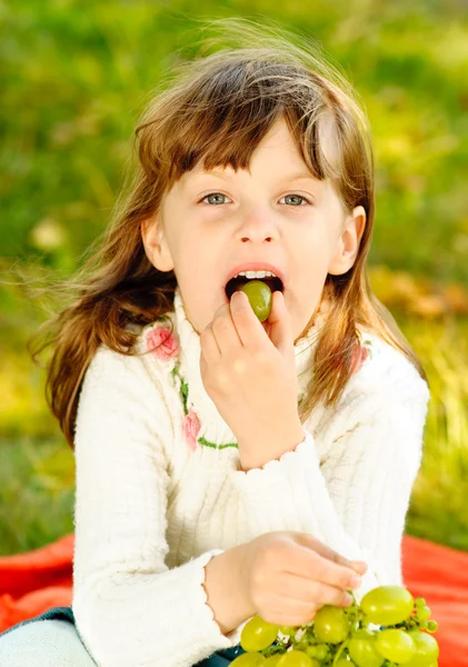 Ребенок ест виноград — стоковое фото