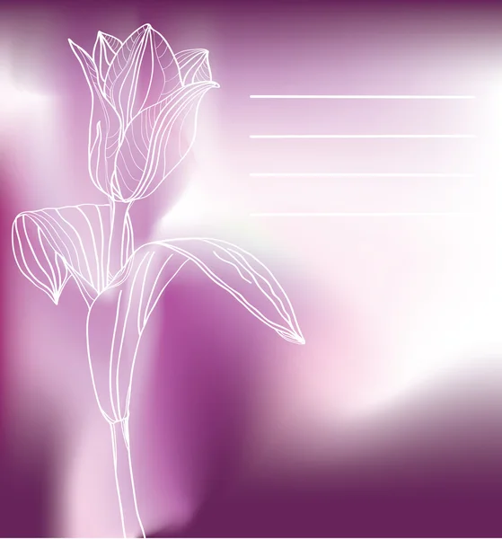 Hermosa tarjeta violeta con tulipán — Vector de stock