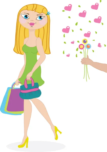 Schöne Shopping-Girl und ihr Bewunderer — Stockvektor