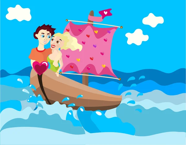 stock vector Valentine card with lovers on the boat