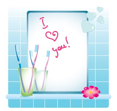 Bath-room Mirror, tooth-brushes clipart