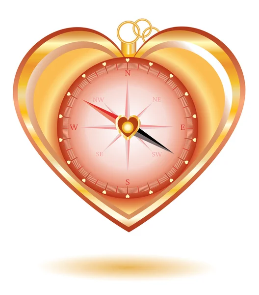 Любов золотий компас у формі серця — стоковий вектор
