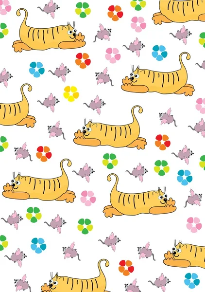Caçadas de gato laranja em um rato rosa —  Vetores de Stock