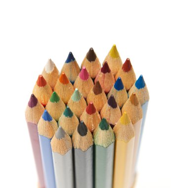 renkli kalemler, beyaz adam kümesi