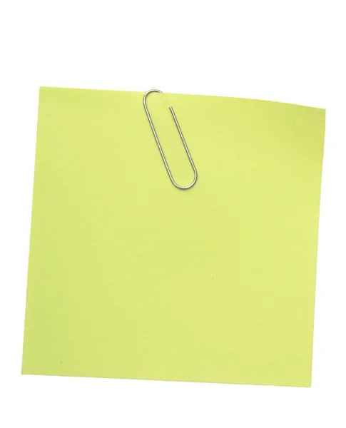 Nota lembrete verde com clipe de papel — Fotografia de Stock