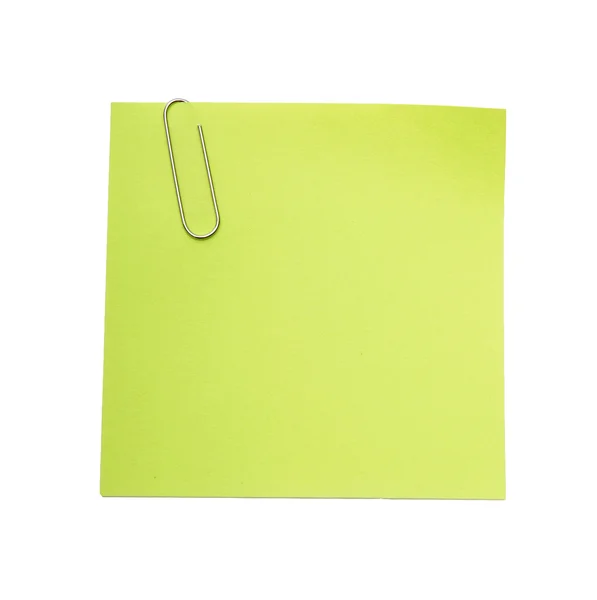 Green reminder note with paper clip — Stock Photo, Image