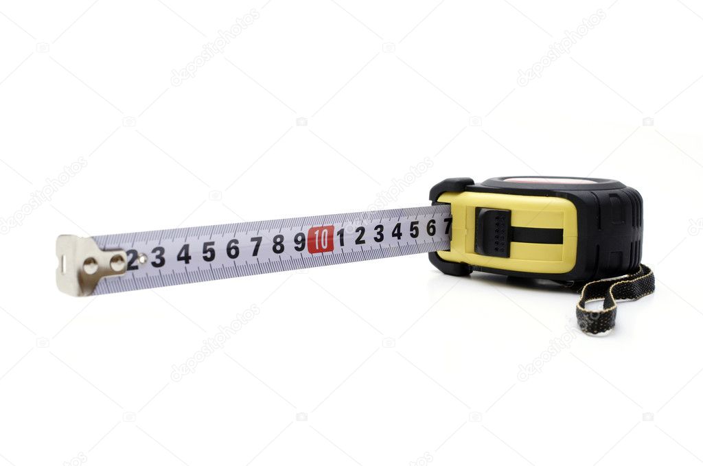 Opened tape measure on white background