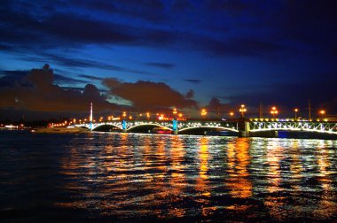 Troitsky bridge in the night clipart