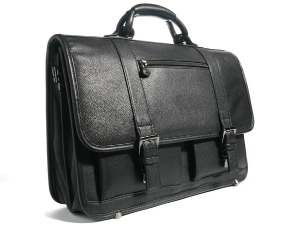 Черный кожаный портфель — стоковое фото