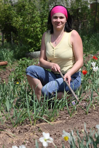 stock image Woman in vegetable garden